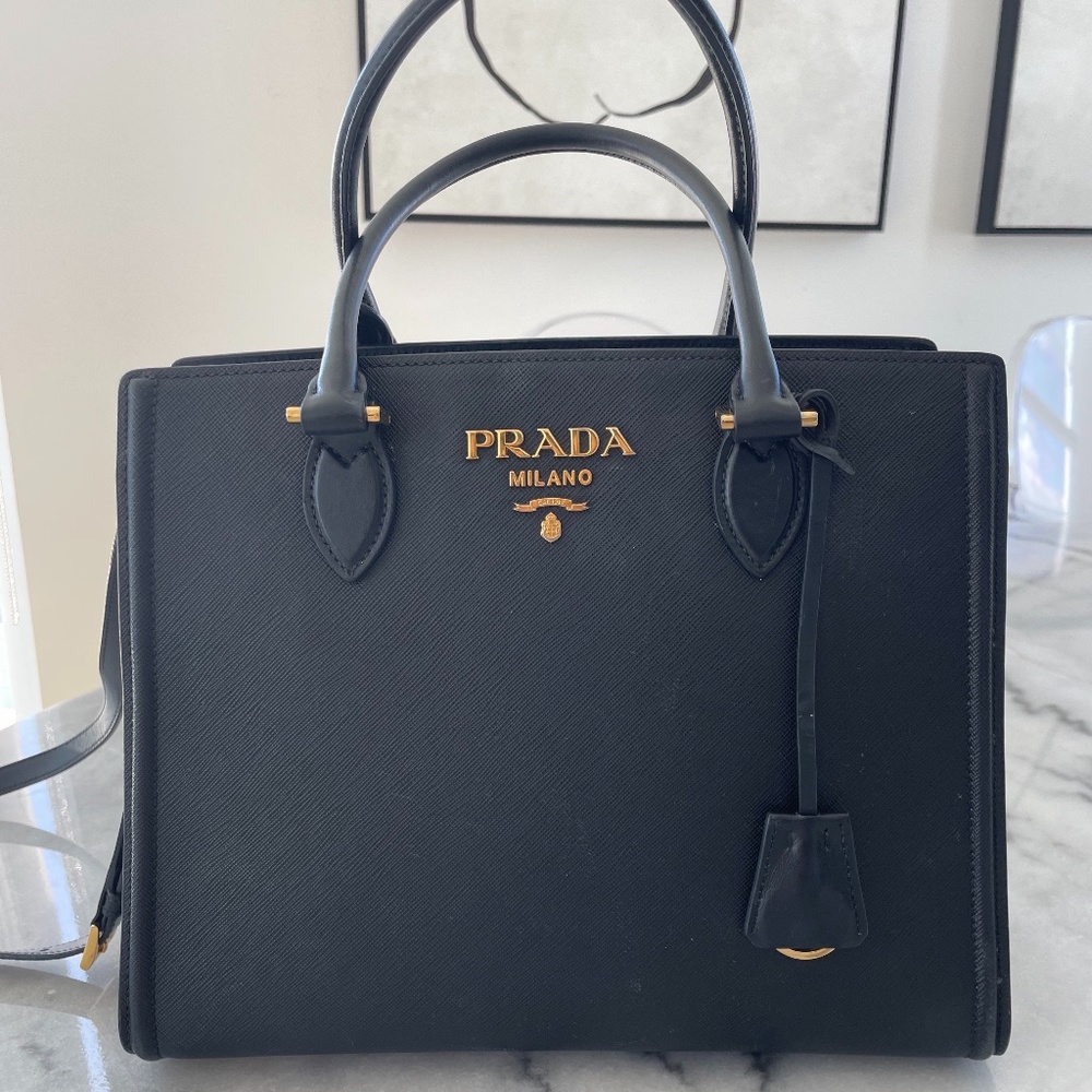 Prada Saffiano Lux Black Medium Satchel Handbag 1BA227